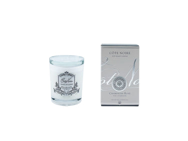 *CLEARANCE* White Vessel Candle 185gr - Pink Champagne - Silver Badge
